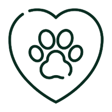 an icon of a paw print inside a love heart to represent pet friendly