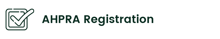 a checkmark with the text Ahpra Registration